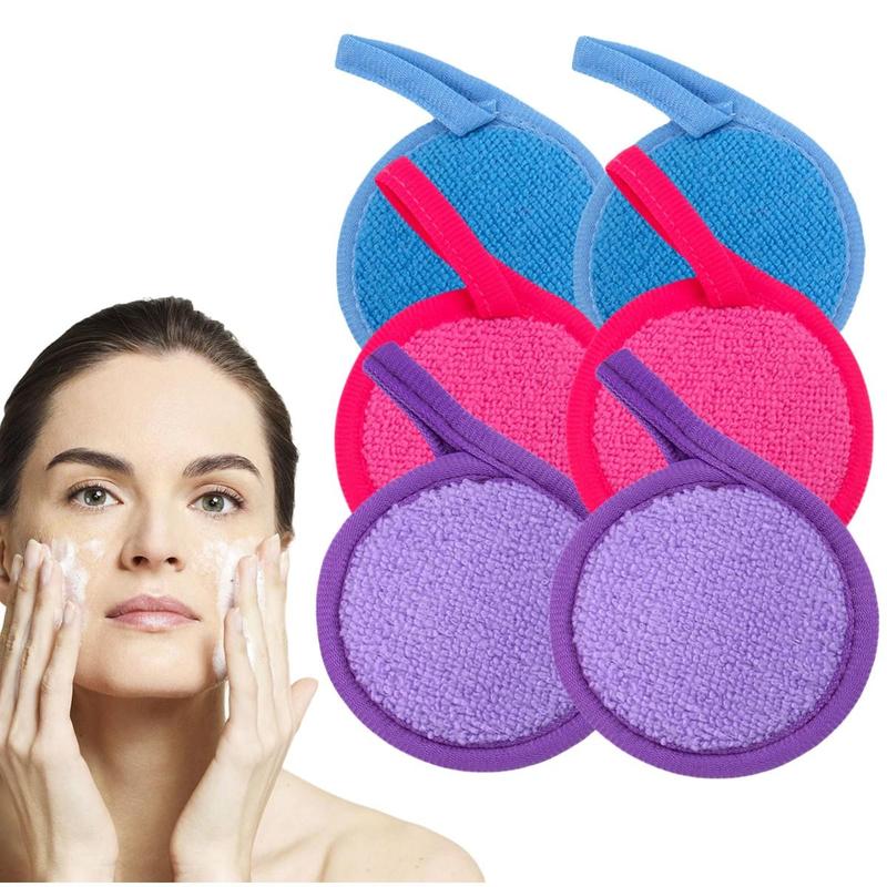 6pcs Double-sided Facial Cleansing Puff, Soft Face Washing & Skin Cleaning Pads, Washable Makeup Remover Pads