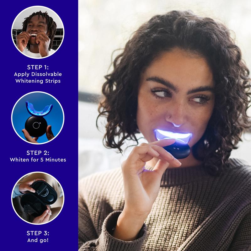 MOON Teeth Whitening Kit with LED Light, Wireless, 5 Minute Treatment, Gentle on Sensitive Teeth, Helps Remove Stains, Dissolvable Strips, Travel Case, Daily Oral Care, Peroxide, Tooth Whitening