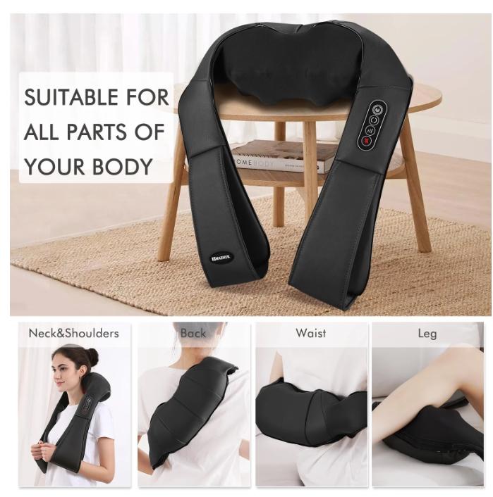 Neck and Shoulder Massager, 3D Deep Tissue Kneading Shiatsu Massager, Black