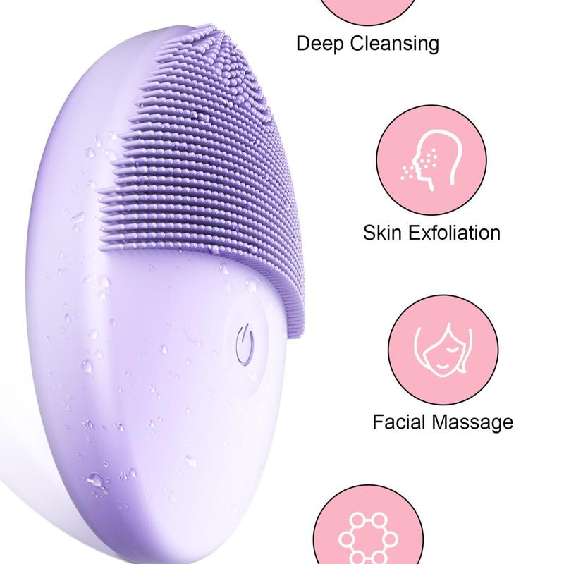 Silicone Ultrasonic Facial Cleansing Brush, Vibration Electric Face Cleanser, Deep Pores Blackhead Cleaning Washing Skin Massager