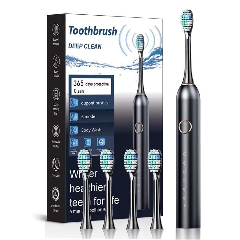 Electric Toothbrush, 1 Box Rechargeable Sonic Teeth Cleaning Toothbrush with 4 Replacement Brush Head & 1 Storage Box, Oral Care Product for Adults