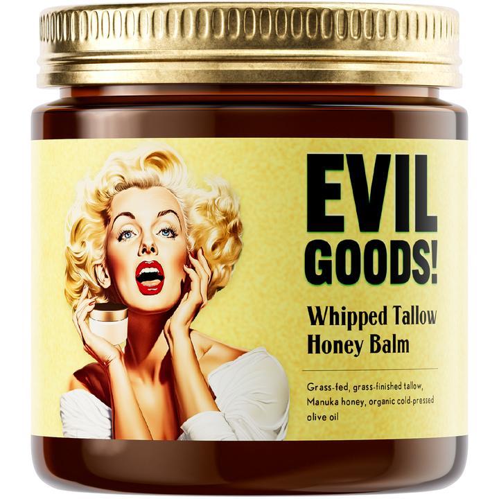 EVILGOODS Whipped Beef Tallow and Manuka Honey Balm, 4oz, Organic Face Cream, Moisturizer, Body Lotion, Skin Care and Lip Balm