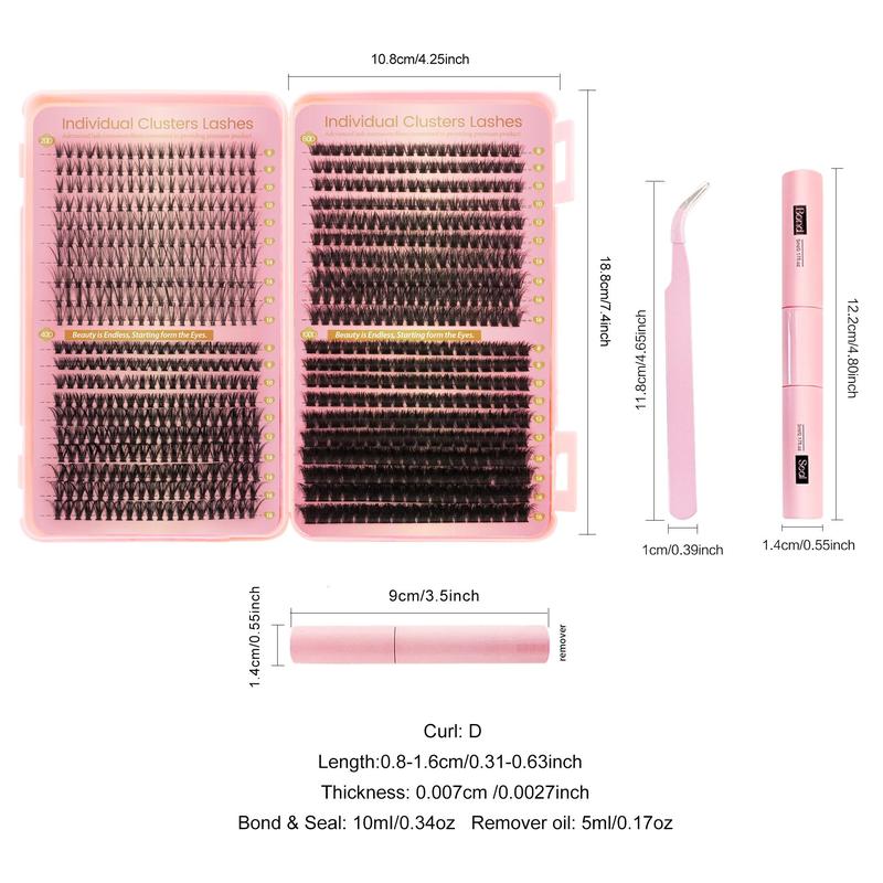 Individual False Eyelashes Kit, 1 Set Mixed Length & Styles Natural Look Eyelash Extensions, Self Grafting Curl Eyelashes, Eye Makeup Accessories, Christmas Gift