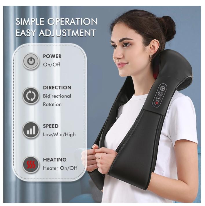 Neck and Shoulder Massager, 3D Deep Tissue Kneading Shiatsu Massager, Black