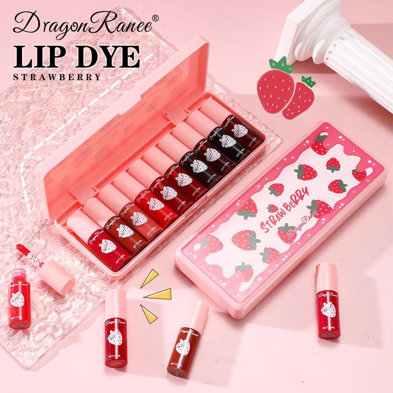 Long-lasting Lip Gloss Set, Summer Gifts, 10pcs set Strawberry Design Matte Lip Stick, Moisturizing Lip Gloss for All Occasions Lip Makeup, Fall Gift,  Strawberry Makeup