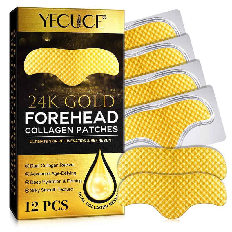 24K Gold Collagen Forehead Patches, 12pcs box Deep Moisturizing Forehead Patches, Skin Care Products for Women & Men