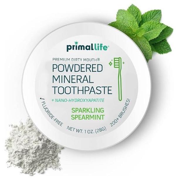 Primal Life Organics Premium Powdered Mineral Toothpaste - Tooth Powder - 1oz (28g) - 200+ Brushes Oral Clay