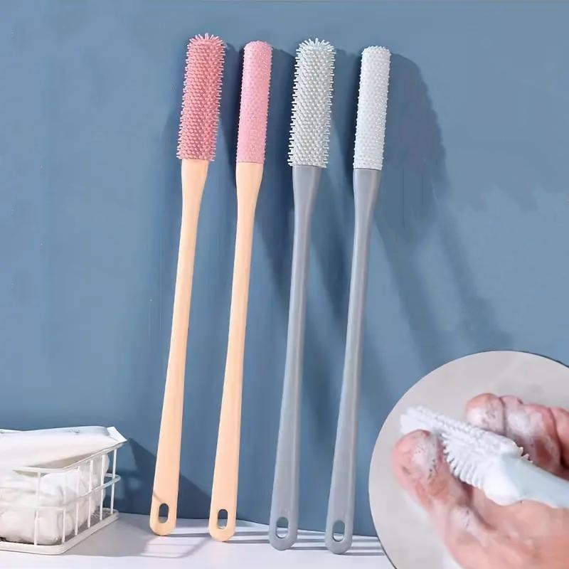 Toe Cleaning Brush, 2 Counts Foot Scrubber with Long Handle, Silicone Foot Brush, Soft Skin Exfoliation Lotion Applicator for Foot