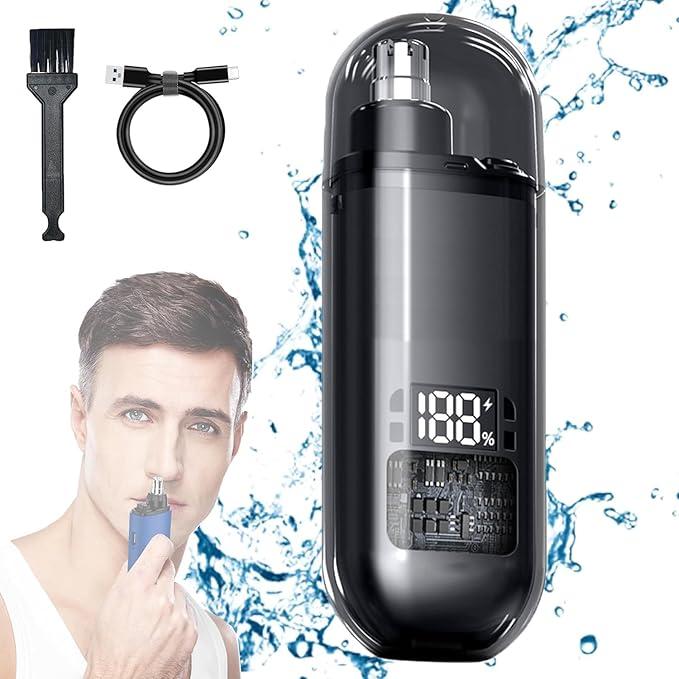 Nose Hair Trimmer for Men,Painless Eyebrow Facial Hair Shaver, Rechargeable,  LED Display, Waterproof Dual Edge Blades, Portable, Easy Cleaning