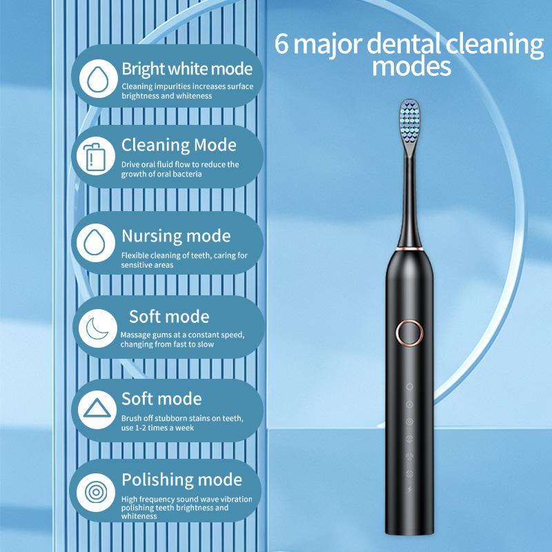 Electric Toothbrush, 1 Box Rechargeable Sonic Teeth Cleaning Toothbrush with 4 Replacement Brush Head & 1 Storage Box, Oral Care Product for Adults