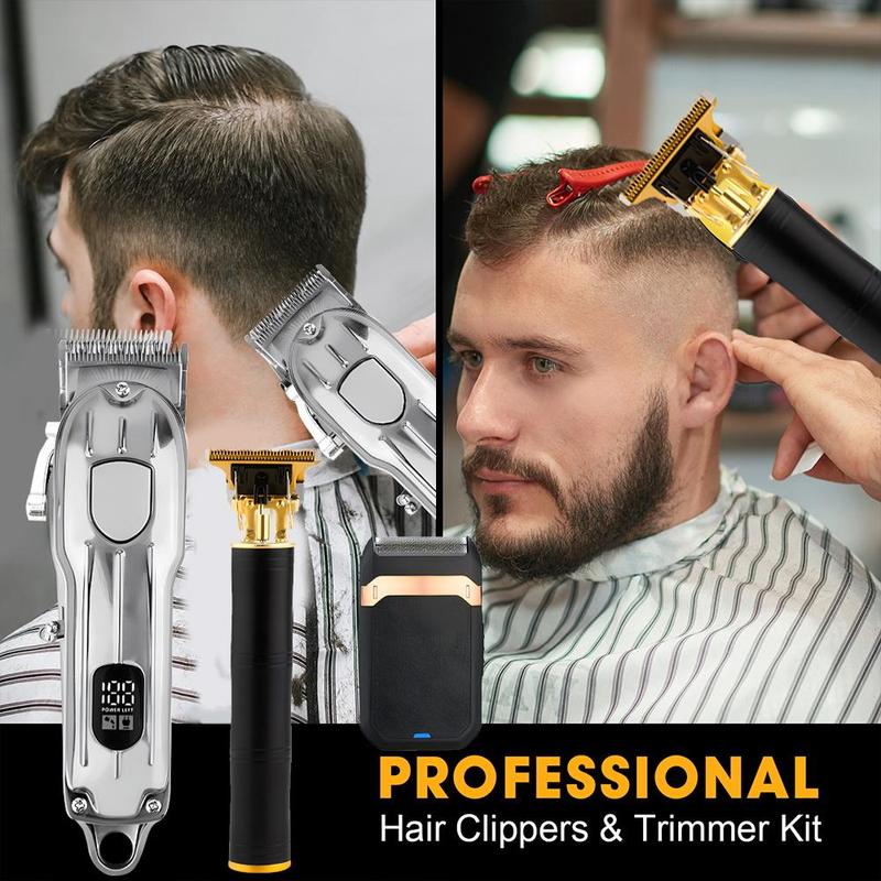 Professional Cordless Hair Cutting Kit, Rechargeable Barber Clippers Set for Men with Electric Shaver and Beard Trimming, Trimmer Set, Hair Cutting Machines, Perfect Gift for Him, Barber Kit, Christmas Gift