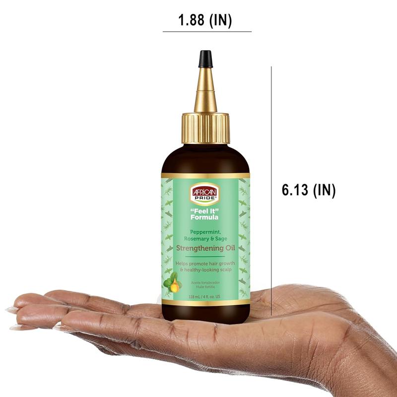 African Pride Feel It Formula, Strengthening Oil with Peppermint, Rosemary, and Sage, Helps promote Hair Growth, Nourishing Treatment for Split Ends and Dry Scalp for All Hair Types, 4 fl oz.