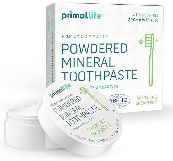 Primal Life Organics Premium Powdered Mineral Toothpaste - Tooth Powder - 1oz (28g) - 200+ Brushes Oral Clay