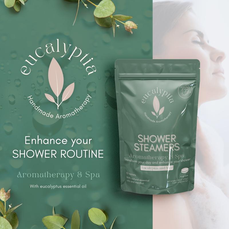 Eucalyptia Mint-Eucalyptus Shower Steamers | 10 King-Size Aromatherapy Tablets for Relaxation & Congestion Relief