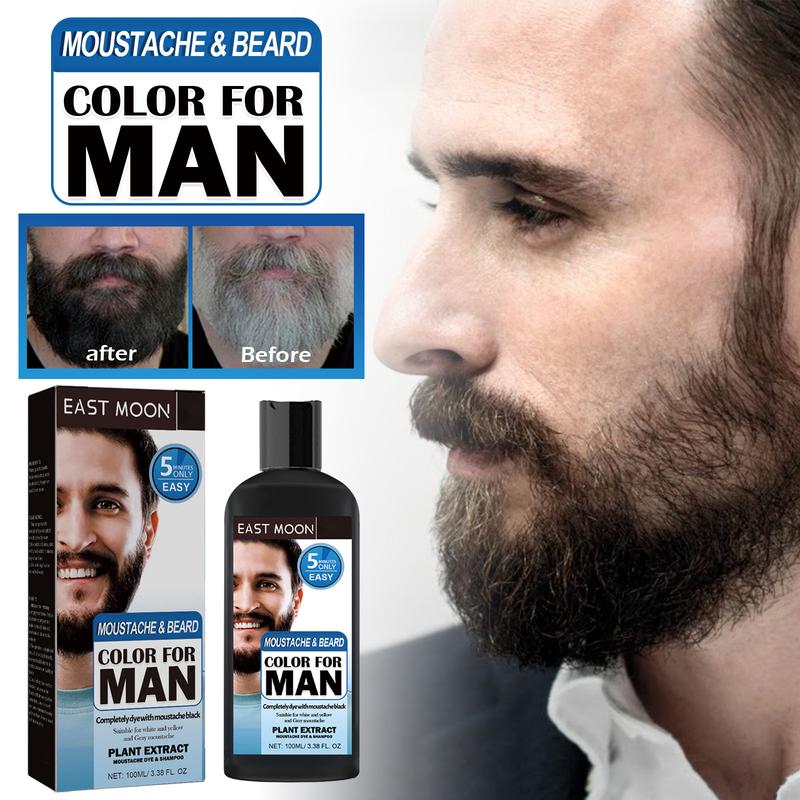 Beard Hair Dye Color Shampoo, Quick Color Black For Men's Hair and Black Beard Dye Shampoo for Mustache, Root Touch Up