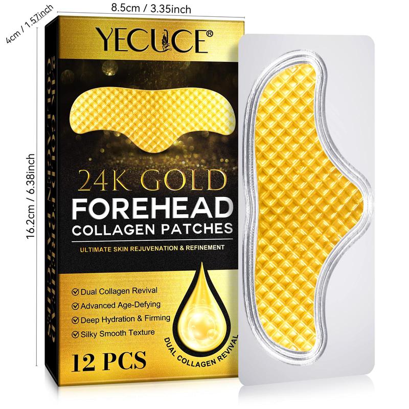 24K Gold Collagen Forehead Patches, 12pcs box Deep Moisturizing Forehead Patches, Skin Care Products for Women & Men