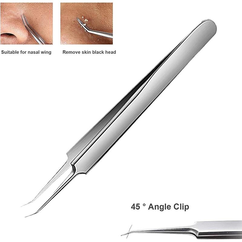 Blackhead Tweezers, Blackhead Extractor, Pimple Popper Tool Kit, 3 in 1 Professional Stainless Skin Zit Acne Blemish Whitehead Popping Removing Surgical Tools Set, Silver