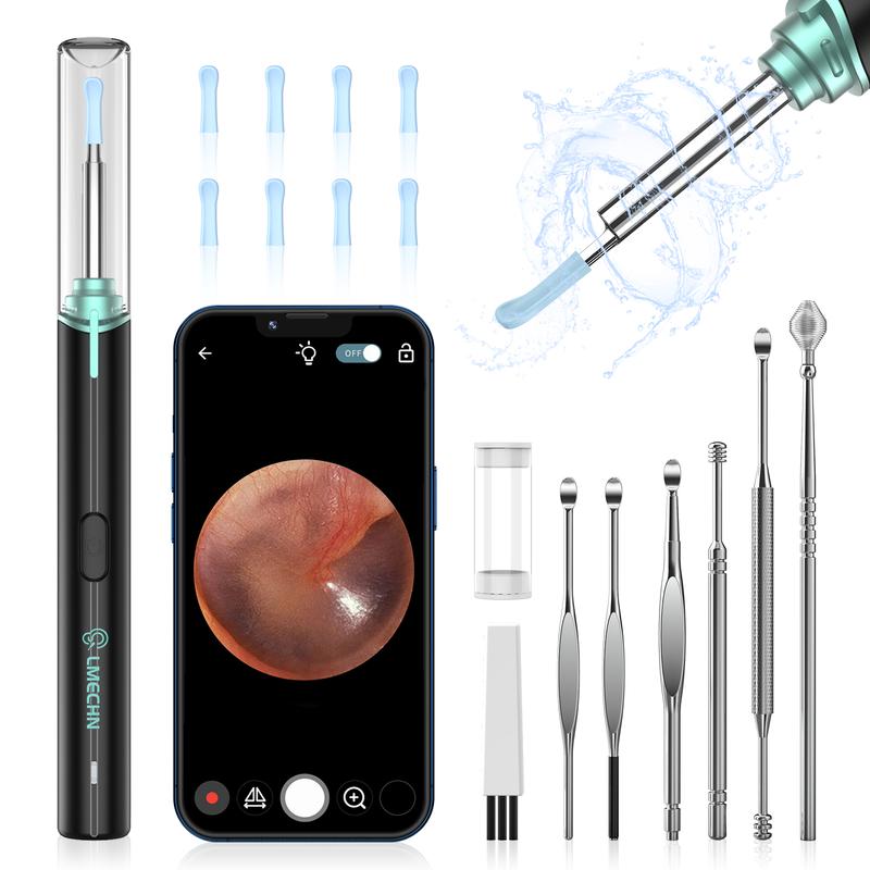 Ear Wax Removal Ear Cleaner with 1920P HD Ear Camera and Light Ear Wax Removal Kit with 7 Pcs Ear Pick Set Ear Cleaning Kit with 8 Silicone Ear Spoons 1920P HD Ear Camera Otoscope for iOS & Android (Black)