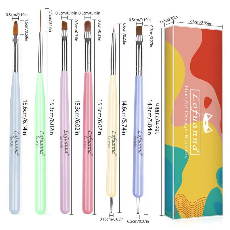 Lightweight & Comfortable Nail Art Brush Set, 6 Counts box Nail Tip Design Tool, DIY Manicure Tools for Women