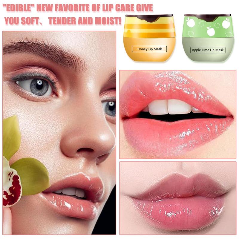 4 Pcs Bee Lip Balm Honey Pot,Strawberry&Watermelon&Honey&Apple Lime Lip Mask Overnight Hydrating Prevention Dry and Cracked Lip Scrubs Exfoliator Lip Care, Lip Sleeping Mask Reduces Lip Lines , lip liner , lipstick