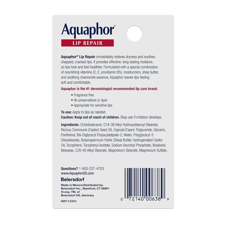 Aquaphor Lip Repair Ointment - Long-lasting Moisture for Dry Chapped Lips - 0.35 fl. oz. Tube - Comfort, Skincare