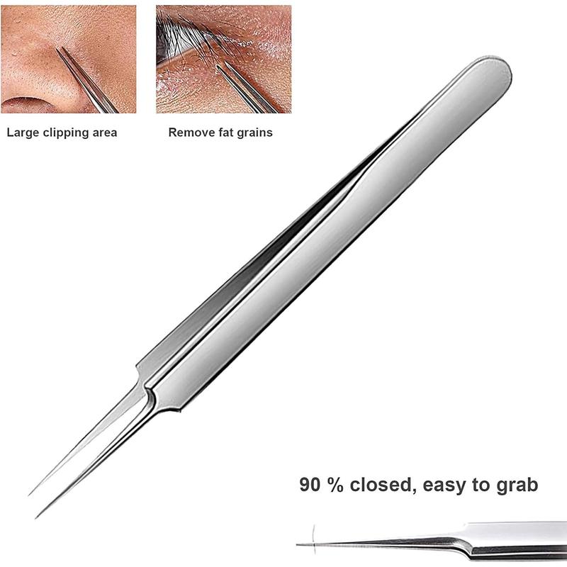 Blackhead Tweezers, Blackhead Extractor, Pimple Popper Tool Kit, 3 in 1 Professional Stainless Skin Zit Acne Blemish Whitehead Popping Removing Surgical Tools Set, Silver