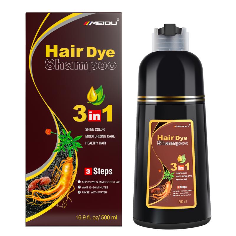 MEIDU Dark Brown Hair Dye Shampoo,3 in 1 Herbal Ingredients Hair Color Shampoo,Natural Haircoloring,Can cover gray hairs,Contains Ginseng Extract