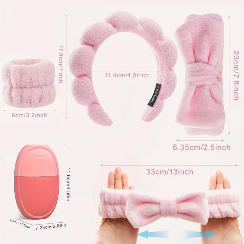 Spa Makeup Headband & Wristband & Ice Face Roller Mold, 5 Counts set Face Washing Tool Set, Professional Skincare Tools for Women