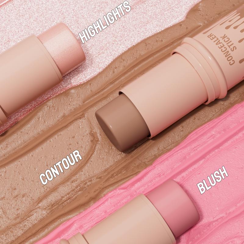 Waterproof Highlight Blush Stick for All Skin Makeup - Long-Lasting Cream Blush Stick, 3 in a Box - Cosmetic