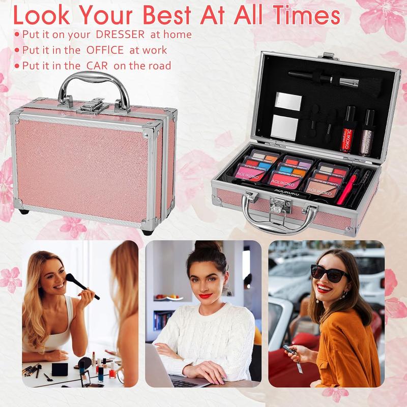 Makeup Kit for Teenager & Women Full Kit, All in One Makeup Set With The Small Cosmetic Train Case, Professional Makeup Kit, Makeup Gift Set for Women Girls (pink)