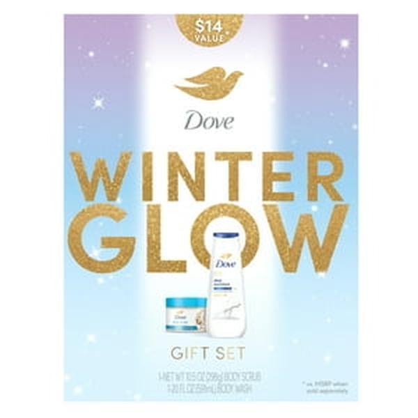 Dove Winter Glow Holiday Women's Gift Set Deep Moisture Body Wash & Macadamia Rice Milk Body Scrub, 2 Count