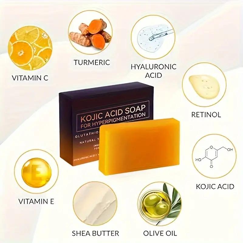 Kojic acid soap with turmeric, retinol, hyaluronic acid, shea butter and olive oil for cleansing face and body