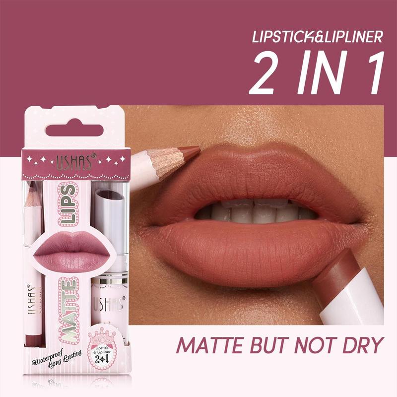 Matte Lipstick & Lip Liner Set, 1 Count Long Lasting Easy Coloring Lip Stick & 1 Count Lip Liner, Waterproof Lip Makeup Set, Suitable for All Occasions Lip Makeup, Girls and Women Makeup Accessories