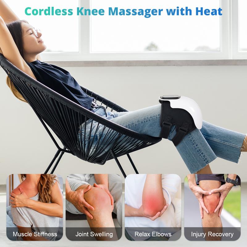 Medcursor Cordless Knee Massager with Heat, Heating Pad for Knee Relax, 3 Vibration Modes 3 Heating Levels, Heated Knee Brace Wrap, Gifts for Parents