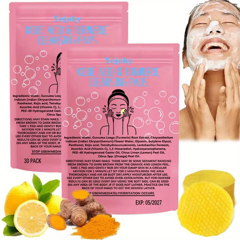 [$17.99 Get 2 Pack] Turmeric Kojic Acid Cleansing Pads, 30pcs Kojic Acid and Turmeric Cleansing Pads with Vitamin B5, Vitamin C Turmeric, Face Pads, Sugar Turmeric Cleansing Pads for Face