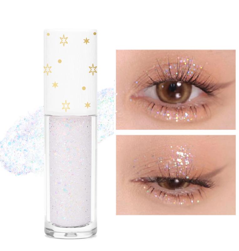 Geeneiya Liquid Glitter Eyeshadow Korean Makeup Eyeliner Under Eye Shadow Bling, Pigmented, Long Lasting, Quick Drying, Loose Glitter Eyeliner for Crystals Eye Makeup Trendy Eyeshadow