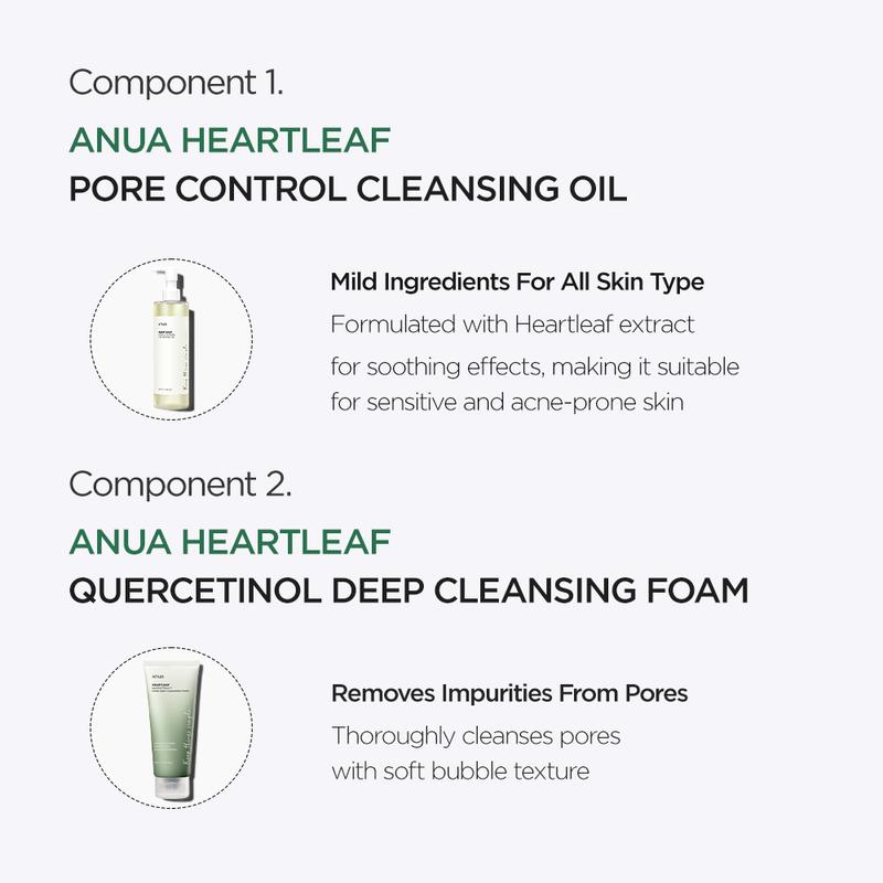 [Anua Official Shop] Korean Glass Skin Set (Oil Cleanser + Deep Cleansing foam + Heartleaf Toner + Pink Serum + Calming Moisturizer)｜Niacinamide serum