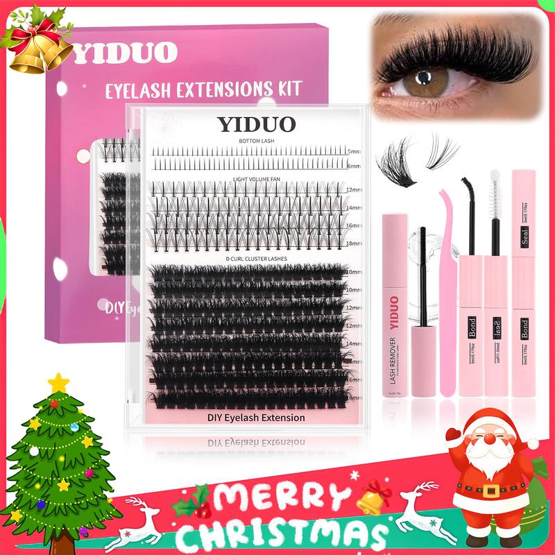 D Curl Mixed Size Individual False Eyelashes with Eyelash Bond & Seal Glue & Lash Remover & Lash Tweezers, 1 Set Natural Look Eyelash Extensions, Christmas Gift