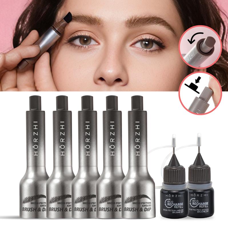 HORZHI Liquid Eyebrow Brush, Waterproof Lasting Liquid Brow-Fection Angled Brush & Dip, Black Friday Value Pack,  1.5ml Instant Brow Brush Easy To Color Quick Drying Makeup Cosmetic