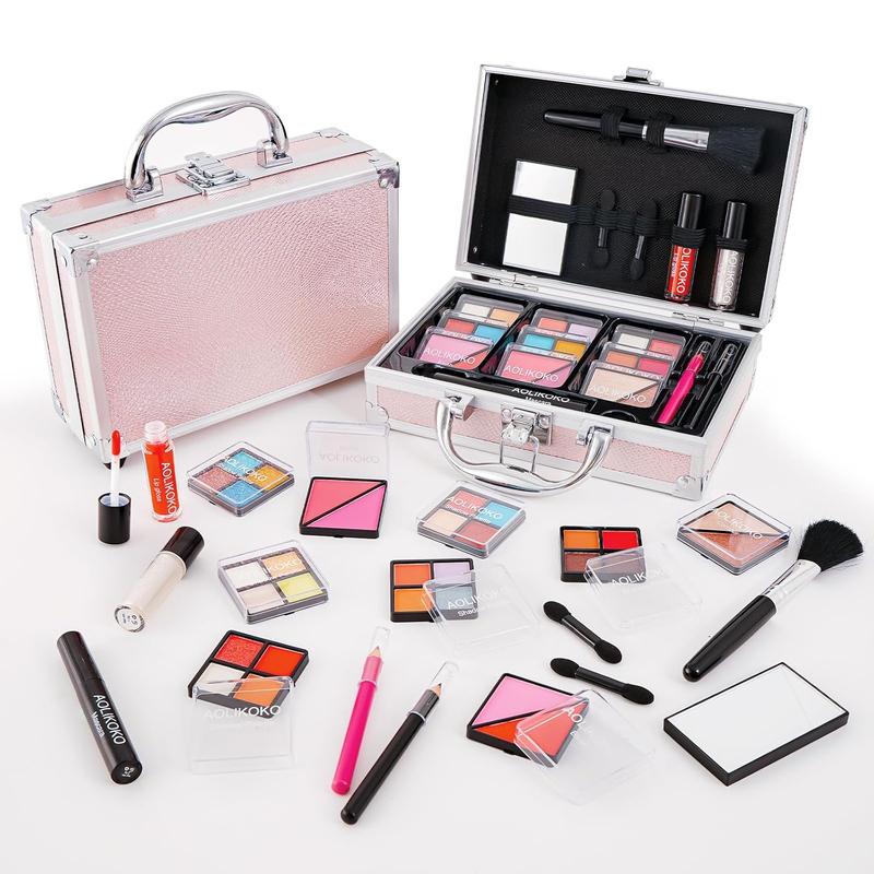 Makeup Kit for Teenager & Women Full Kit, All in One Makeup Set With The Small Cosmetic Train Case, Professional Makeup Kit, Makeup Gift Set for Women Girls (pink)