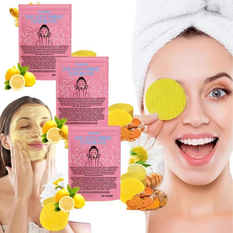 [$17.99 Get 2 Pack] Turmeric Kojic Acid Cleansing Pads, 30pcs Kojic Acid and Turmeric Cleansing Pads with Vitamin B5, Vitamin C Turmeric, Face Pads, Sugar Turmeric Cleansing Pads for Face