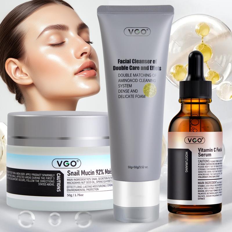 VGO-Vitamin C Serum, Moisturizer, and FacialCleanser Set Cleansing Moisturizing Suitable forsensitive skin-Live Skincare Radiance-A