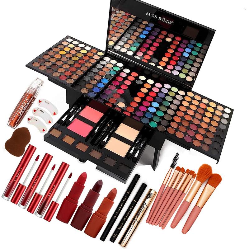 190 Colors Makeup Pallet,Professional Makeup Kit for Women Full Kit,All in One Makeup Sets for Women&Beginner,include Eyeshadow,Lipstick,Compact Powder,Eyeliner,Concealer(004-Black) Silky Blend Daily Flawless Foundation Gift Long Lasting Mirror Primer