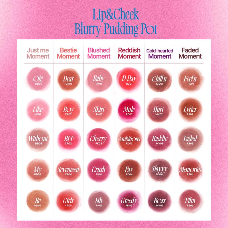 [Keyring Set] fwee Lip&Cheek Blurry Pudding Pot with Keyring (Random Color) | Blurred Matte Lips | Pudding Texture, Airbrushed Finish | 30 Colors