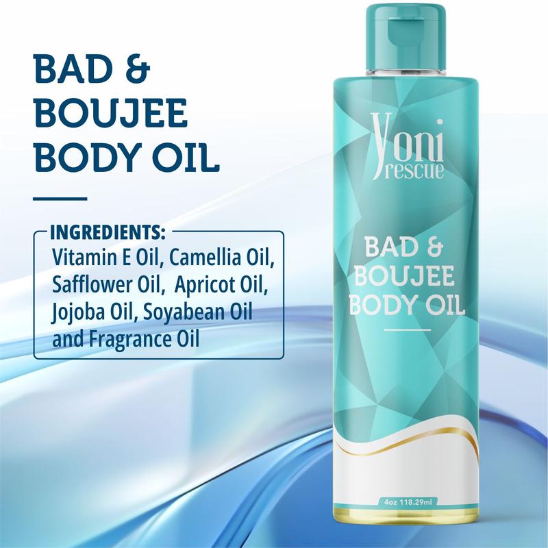 Yoni Rescue Bad & Boujee Body Oil, with Apricot, Jojoba, Avocado Oils & Vitamin E Oil, Fast-Absorbing, Nourishes and Hydrates Skin, Skin Repair, Body Care, Ideal for All Skin Types, 4oz,  Midnight Blooming Jasmine Fragrance Moisturizer