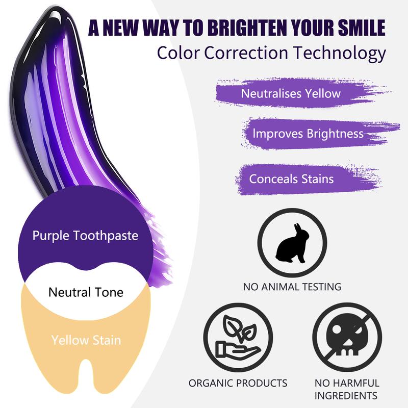 Purple Whitening Toothpaste, Deep Cleaning Oral whitening Care Xylitol Toothpaste,for Removing Stains & Brightening Teeth, Stain Concealer & Breath Freshener,, Perfect for Men & Women, Christmas Gift.