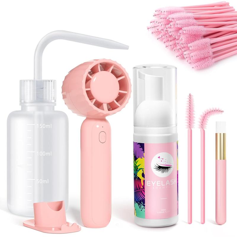 Lash Cleaning Kit-Eyelash Extension Cleanser for Extensions 60ML Lash Shampoo  with Rechargeable Handheld Lash Fan Dryer Mascara Makeup Makeup Remover