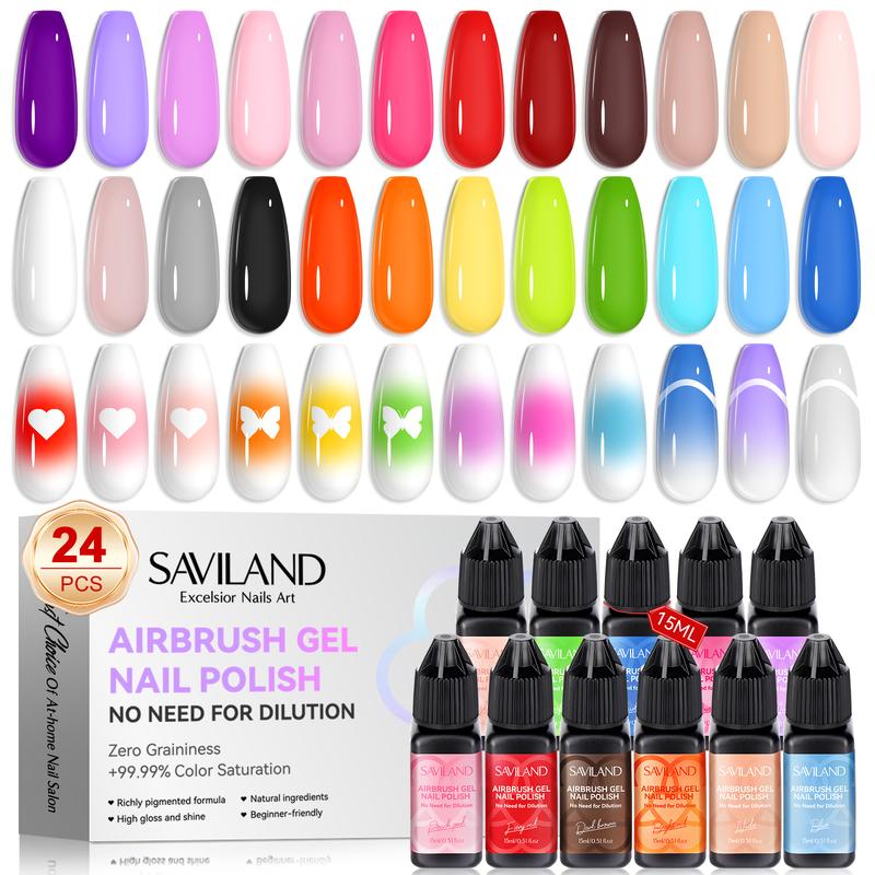 SAVILAND 24 Color Airbrush Gel Nail Polish: Create Gradient Blush High Color Saturation Patterns Perfect Home Dalons Cuticle Care & Manicure