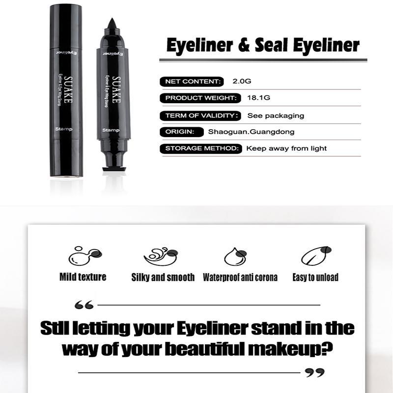 Double-ended Eyeliner Pen, 1 Count Waterproof Eyeliner Pencil with Fine Tip & Stamp Head, Quick Drying Eye Makeup Tool for Women & Girls