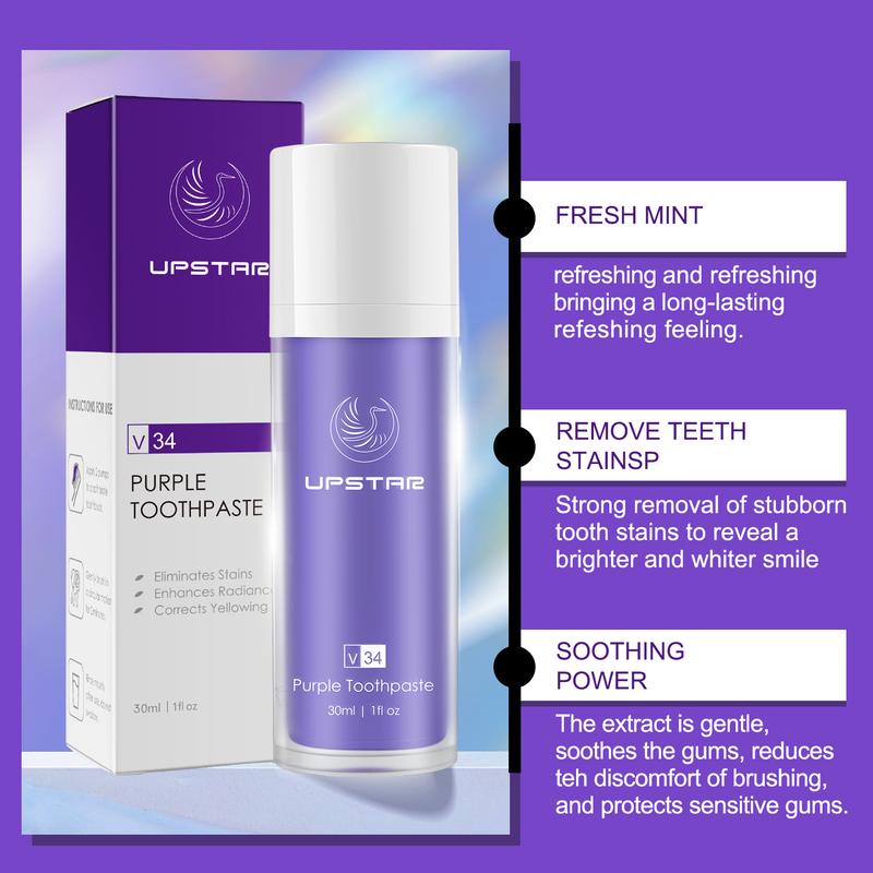 Purple Whitening Toothpaste, Deep Cleaning Oral whitening Care Xylitol Toothpaste,for Removing Stains & Brightening Teeth, Stain Concealer & Breath Freshener,, Perfect for Men & Women, Christmas Gift.